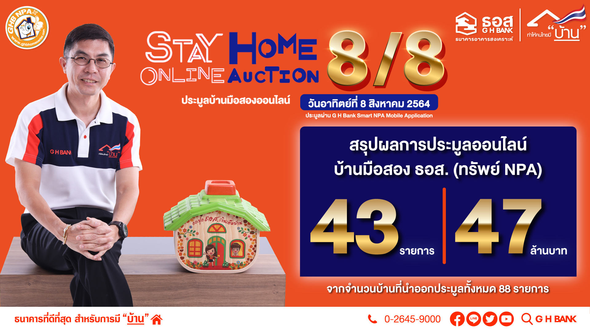 8/8 Stay Home Online Auction บ้านมือสอง ธอส. แค่ครึ่งชั่วโมง ขายได้ถึง 47 ล้านบาท