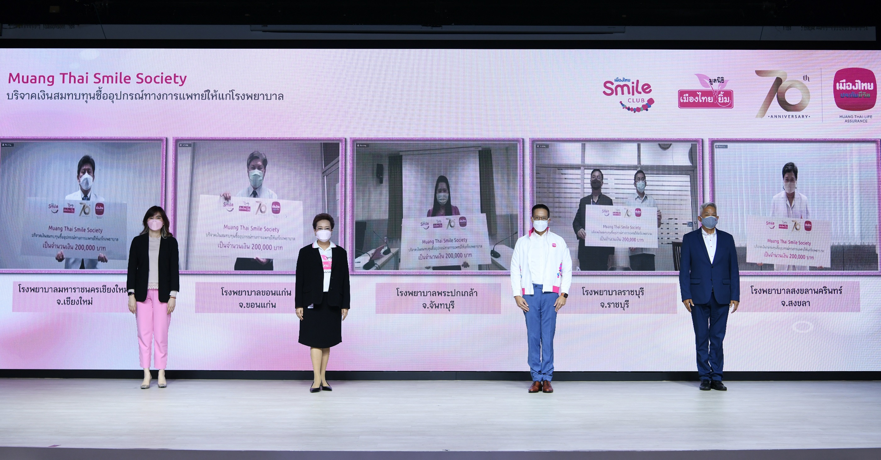 สมาชิกเมืองไทยสไมล์คลับ ร่วมกับมูลนิธิเมืองไทยยิ้ม บริจาคเงิน 1 ล้านบาท  แก่ 5 โรงพยาบาล เพื่อซื้ออุปกรณ์ทางการแพทย์