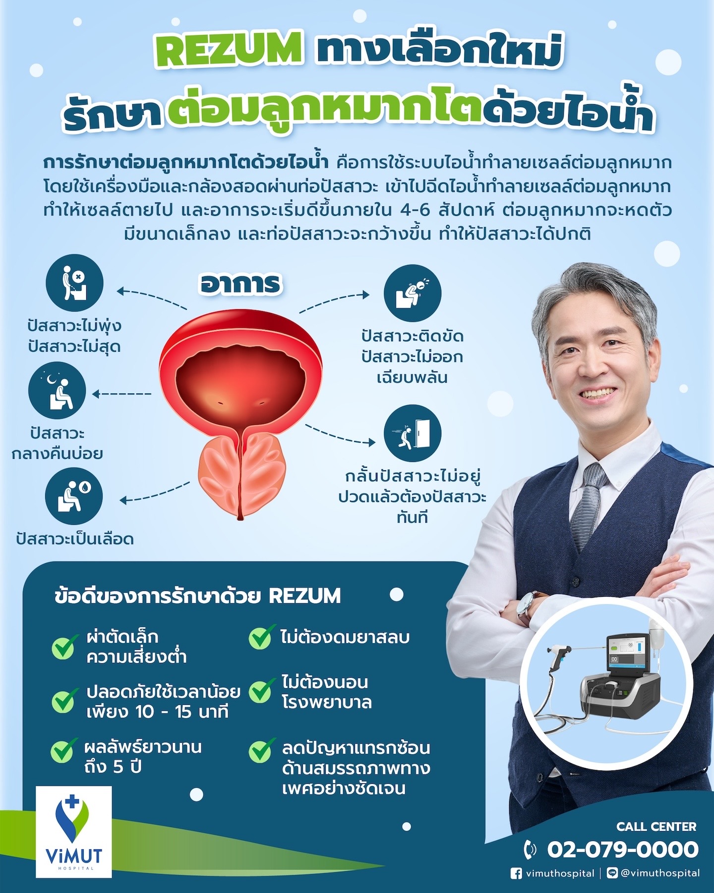 ชายไทยเฮ! รพ.วิมุต เปิดตัวเทคโนโลยีใหม่ ‘รักษาต่อมลูกหมากโตด้วยไอน้ำ’ปลอดภัย-หายไว-ไม่ต้องนอนโรงพยาบาล ชี้ชายไทยวัยเก๋า 80% เป็น ‘ต่อมลูกหมากโต’