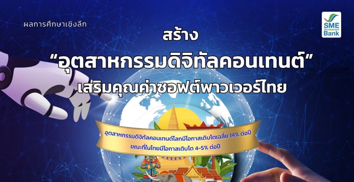 SME D Bank ลุยหนุนเอสเอ็มอีกลุ่มดิจิทัลคอนเทนต์คว้าโอกาสโตตามเทรนด์โลก พาก้าวข้ามข้อจำกัดผลักดันถึงแหล่งทุน ขับเคลื่อนอุตสาหกรรมซอฟต์พาวเวอร์ไทย